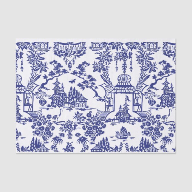 Papel De Seda Dissociação de Fluxo Azul de Chinoiserie Azul (Frente )