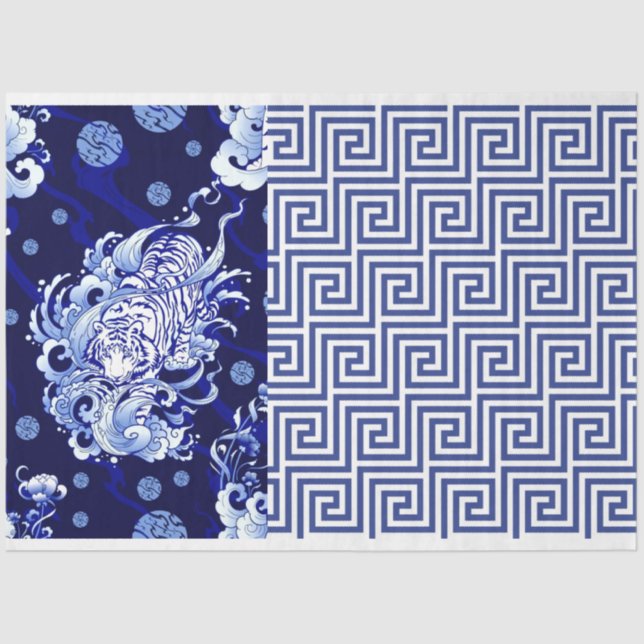 Papel De Seda Dissociação de Fluxo Azul de Chinoiserie Azul (Frente )