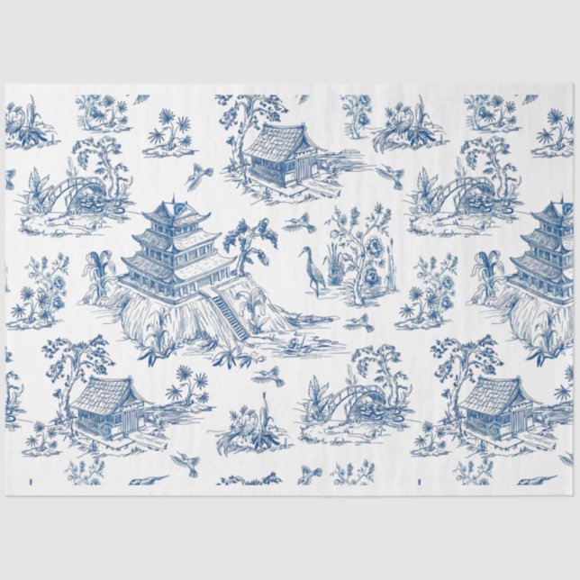 Papel De Seda Dissociação de Fluxo Azul de Chinoiserie Azul (Frente )