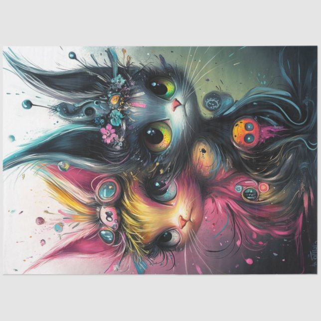 Papel De Seda Dissociação de Gatos Coloridos Vibrantemente (Frente )