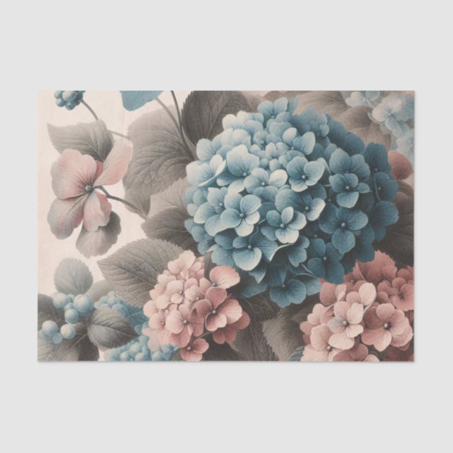 Papel De Seda Dissociação de Hydrangea Azul e Rosa (Frente )