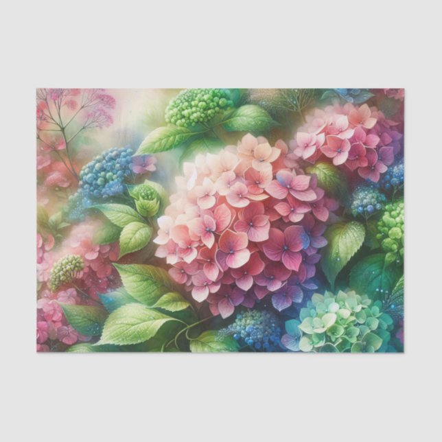 Papel De Seda Dissociação de Hydrangea Verde e Rosa Vibrantes (Frente )