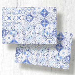 Papel De Seda Dissociação de Padrão de Azulejo Russo-Branco Azul