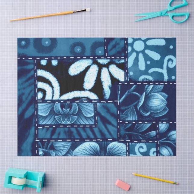 Papel De Seda Dissociação de Padrão Floral Azul Louco (Arte )