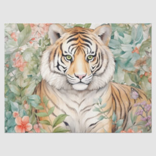 Papel De Seda Dissociação de Tigre Floral da Pastel Watercolor