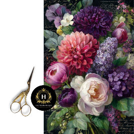 Papel De Seda Dissociação do Buquê Floral Romântico Escuro