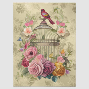 Papel De Seda Dissociação Dourada de Gaiola Floral de Aquarela