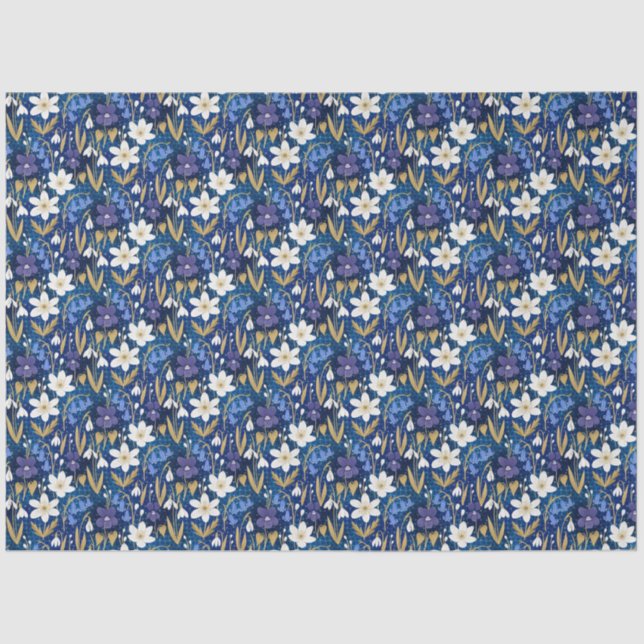 Papel De Seda Dissociação Floral Azul e Roxo Ilustrada (Frente )