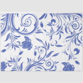 Papel De Seda Dissociação Floral Azul Vintage
