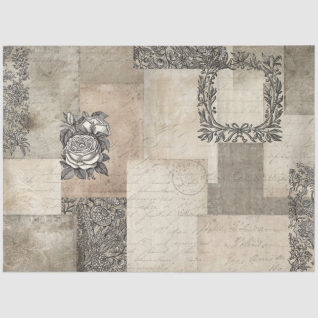 Papel De Seda Dissociação Floral Black Tan Do Script Ephemera Vi (Frente )