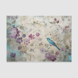 Papel De Seda Dissociação Floral Colorida de Pássaro Azul