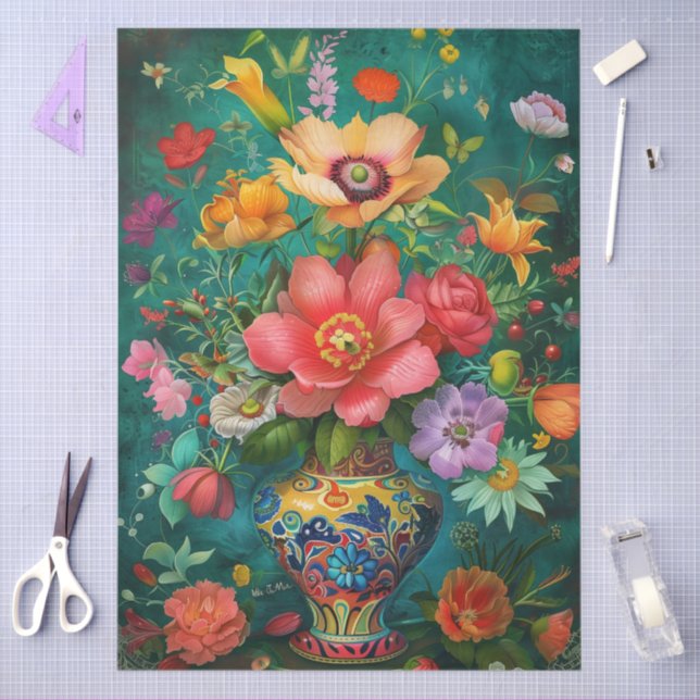 Papel De Seda Dissociação Floral Colorida Elegante (Arte )