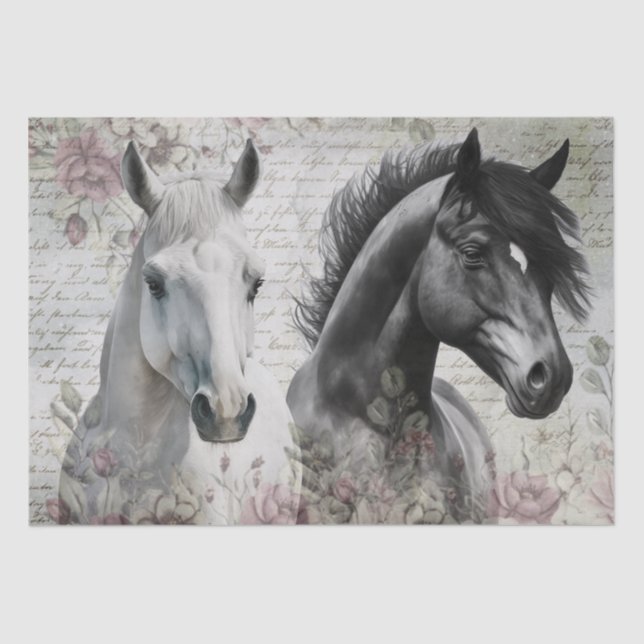 Papel De Seda Dissociação Floral do Cavalo Branco Preto (Frente )