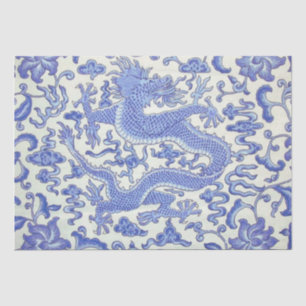 Papel De Seda Dissociação Floral do Dragão Chinês Azul e Branco