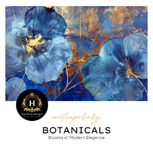 Papel De Seda Dissociação Floral Dourada e Azul de Luxo