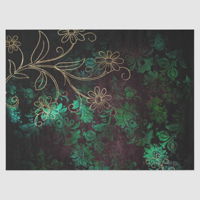 Papel De Seda Dissociação Floral Dourada e Verde (Frente )
