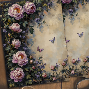 Papel De Seda Dissociação Floral E Borboleta Da Vintage Francesa