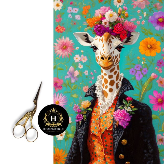 Papel De Seda Dissociação Floral Girafa Elegante (Criador carregado)