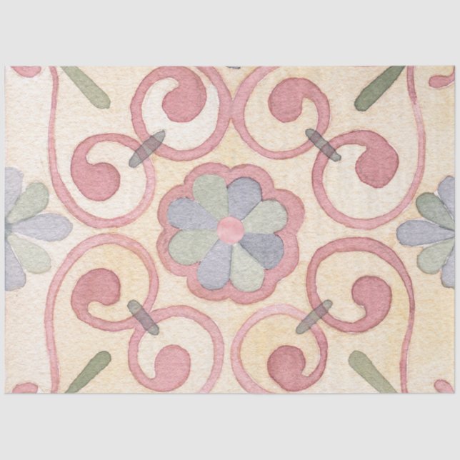 Papel De Seda Dissociação Floral Maiolica Rosa Maiolica Italiana (Frente )
