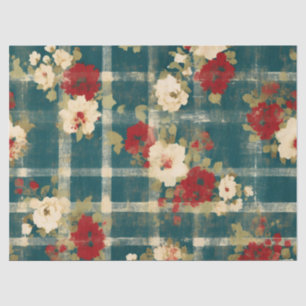 Papel De Seda Dissociação Floral por Xadrez em Grunge do País