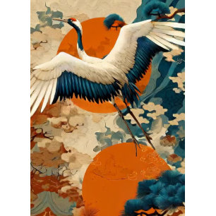 Papel De Seda Dissociação grua árvores de pinheiro asiático com 