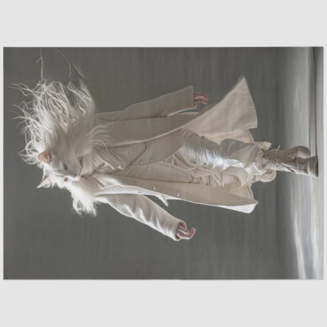 Papel De Seda Dissociação Moda Mostra Branca de Gato (Frente )