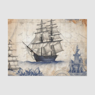 Papel De Seda Dissociação Náutica Azul Vintage