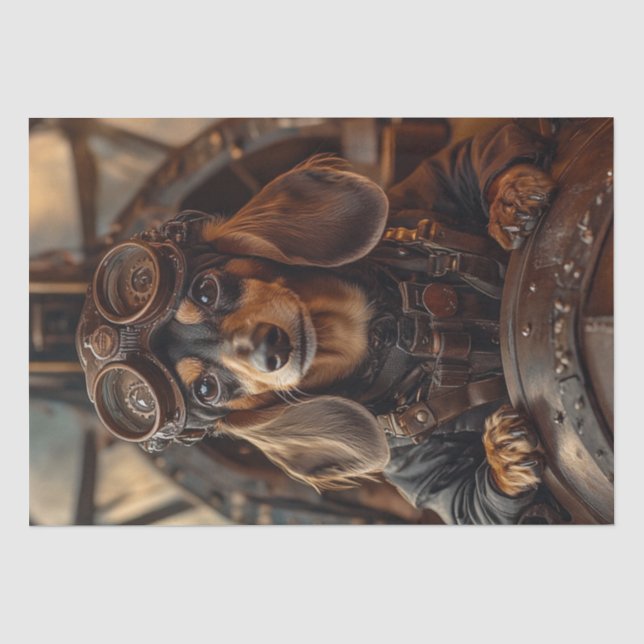 Papel De Seda Dissociação Steampunk Voando Dachshund (Frente )