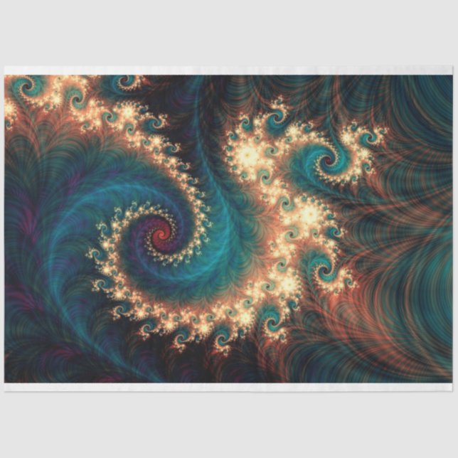 Papel De Seda Dissociação Teal Jewel Fractal Abstrato 1 (Frente )