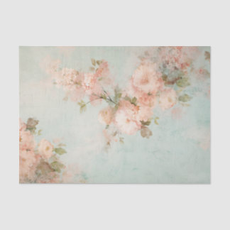 Papel De Seda Distressed Pale Coral / Pink Flowers on Edges of
