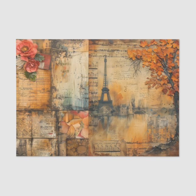 Papel De Seda Distressed Paris Collage in Fall Colors (Frente )
