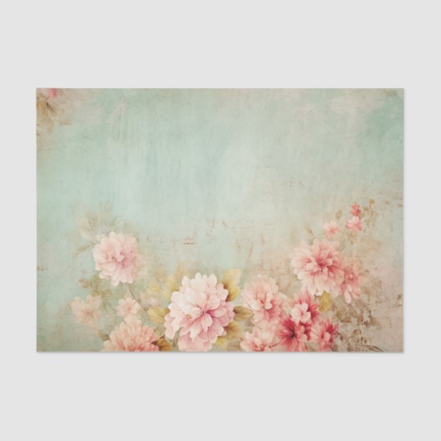 Papel De Seda Distressed Pretty Pink Flowers on One Side (Frente )