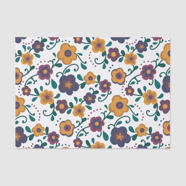 Papel De Seda Ditzy Folk Art Retro Daisy, de 70 anos, em Jewel T (Frente )