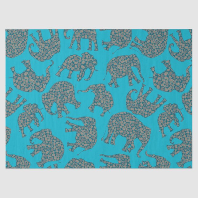 Papel De Seda Ditzy Paisley Elephants on Turquoise Tissue Paper (Frente )