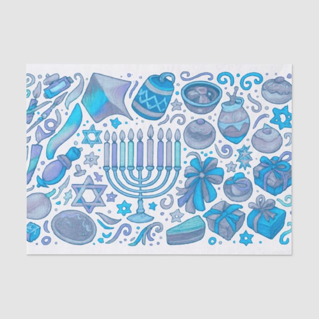 Papel De Seda Diversão de Hanukkah Motifs All Blue (Frente )