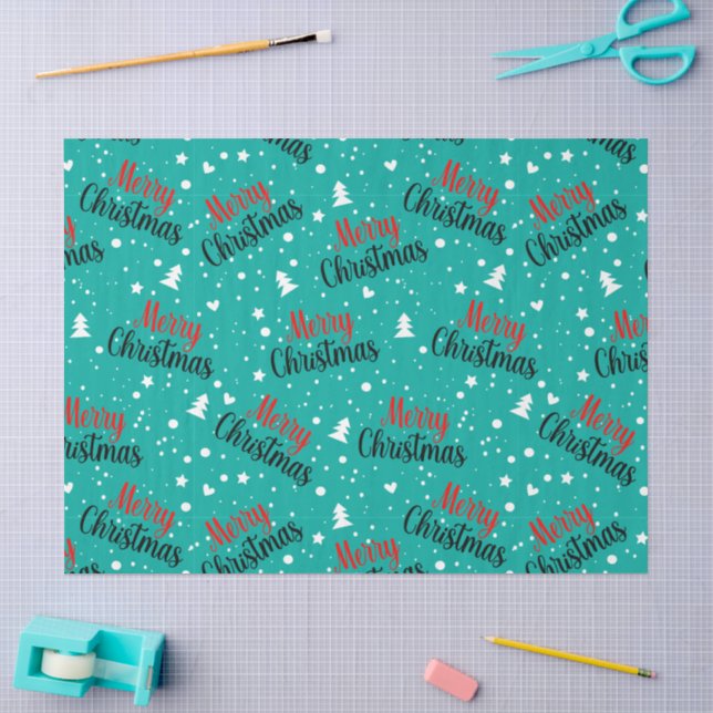 Papel De Seda Diversão Moderno Azul-Verde Feliz Natal Roteiro De (Arte )