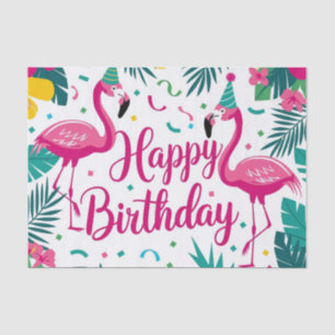 Papel De Seda Diversão Tropical Flamingo Birthday Design