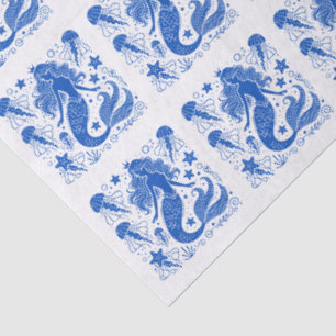 Papel De Seda DIY Cor Sultry Mermaid Jellyfish Starfish Azul