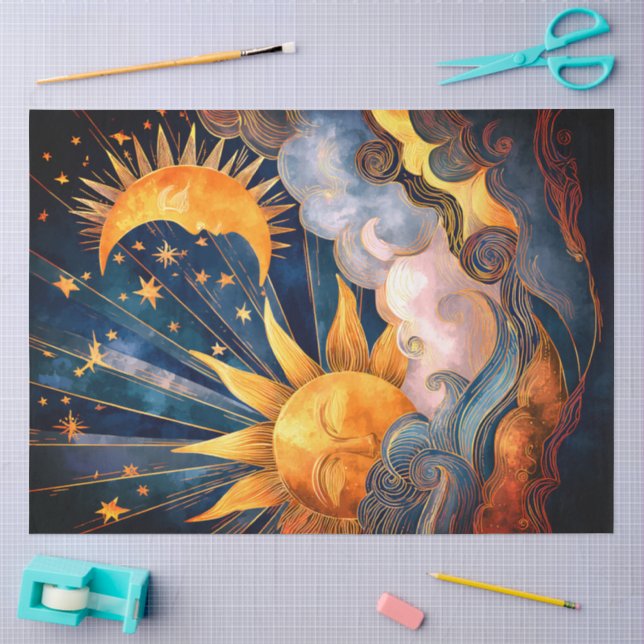 Papel de Seda do Sol, Lua e Estrelas (Arte )