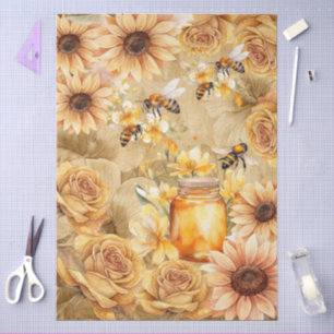Papel De Seda Doce abelhas melíferas aquarela & girassóis Pergam