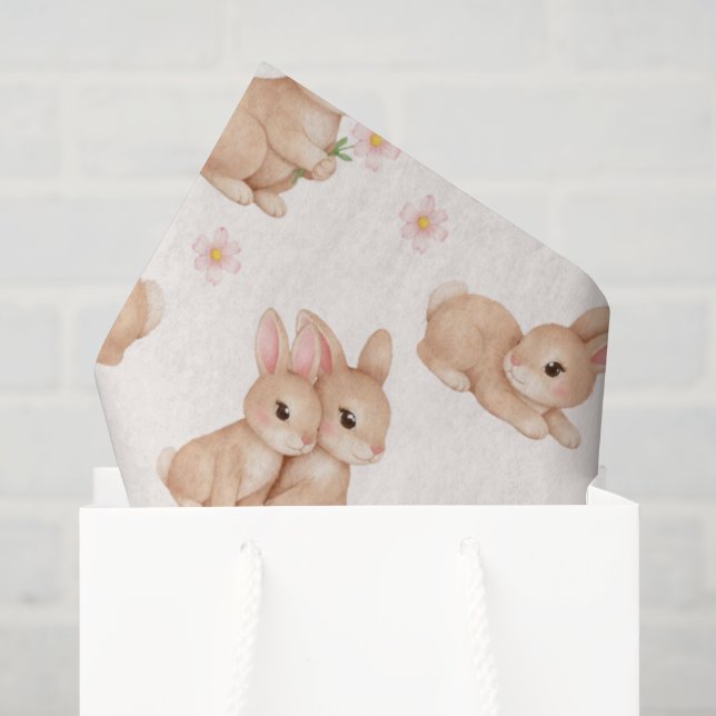 Papel De Seda Doce Coelho Padrão Floral Rosa (Sacola de presentes)