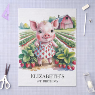 Papel De Seda Doce Fazenda de Morango Porquinha Menina Aniversár
