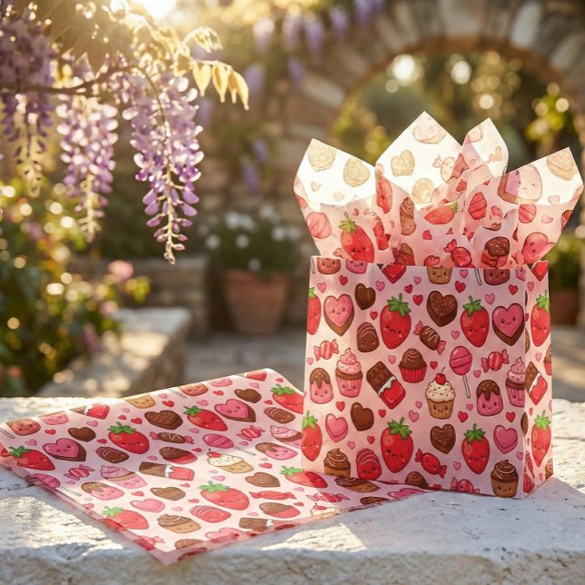Papel De Seda Doce Padrão Kawaii de Doces de São Valentão (Criador carregado)