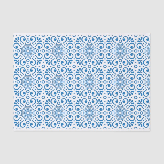 Papel De Seda Documento de Decoupage de Padrão Azul e Branco (Frente )