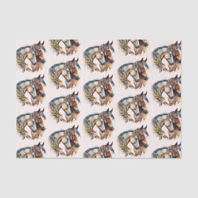 Papel De Seda Dois Belos Cavalos - Padrão Boho Ocidental (Frente )