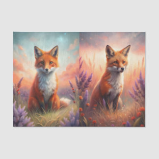 Papel De Seda Dois belos retratos de raposa com flores roxas