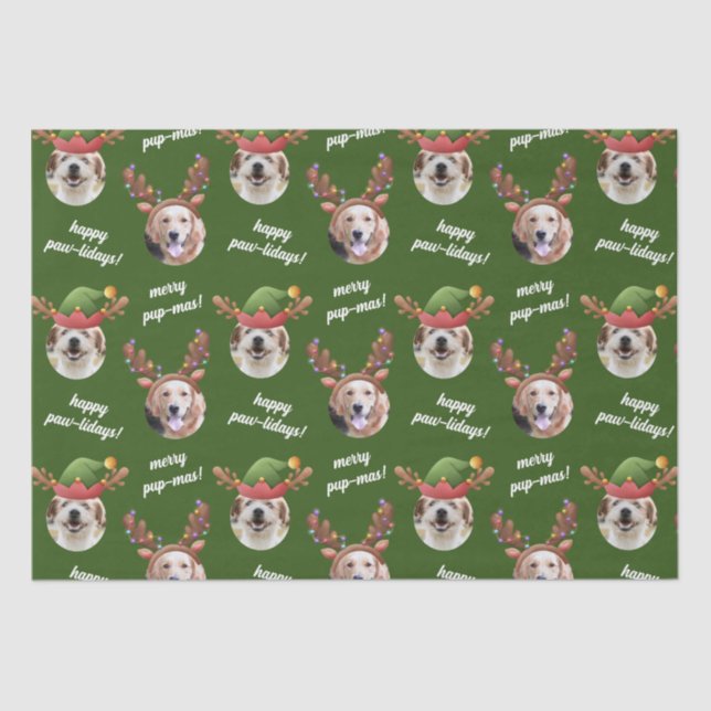 Papel De Seda Dois Cães Foto Reindeer Feliz Natal Verde (Frente )