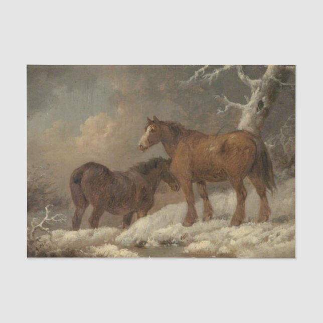 Papel De Seda Dois cavalos na neve (cena do inverno) (Frente )