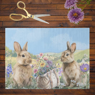 Papel De Seda Dois Coelhos com Mochila de Flores Silvestres Pásc