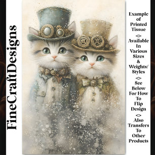 Papel De Seda Dois Gatinhos Vitorianos Steampunk Fofos CA3 Decou